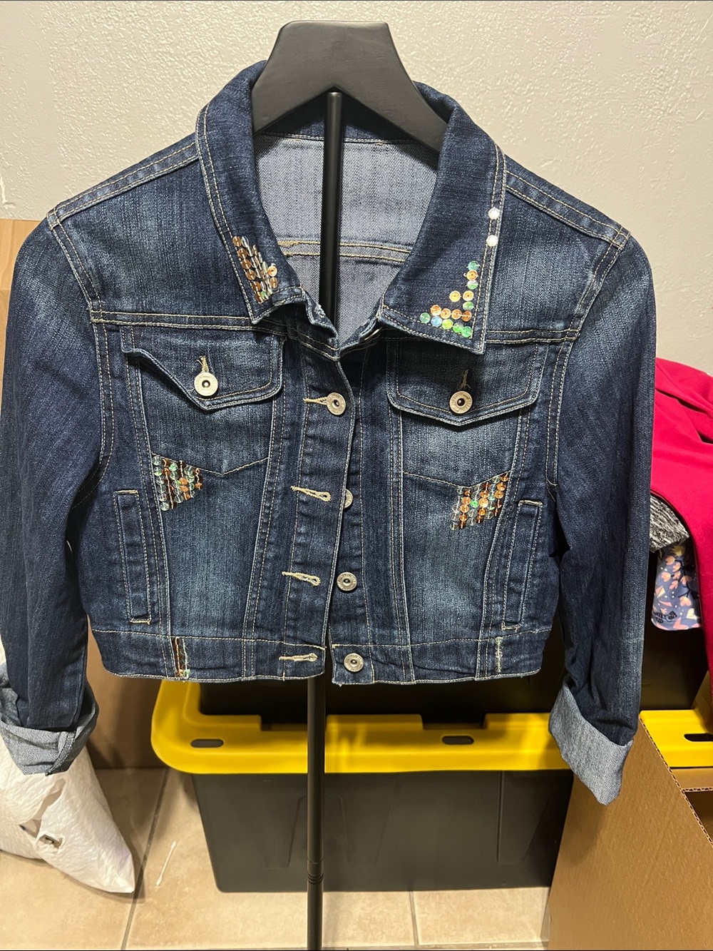 Judy Blue Dark Blue Denim Jacket with Sequin Accents